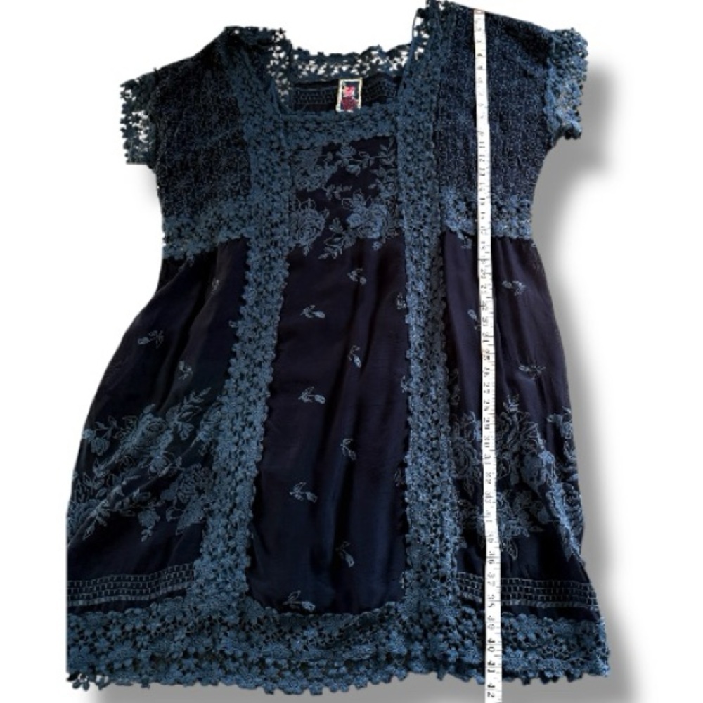 Johnny Was Rose Garden Georgette Lace Crocheted Dress in Blue Size 2X - Picture 8 of 12